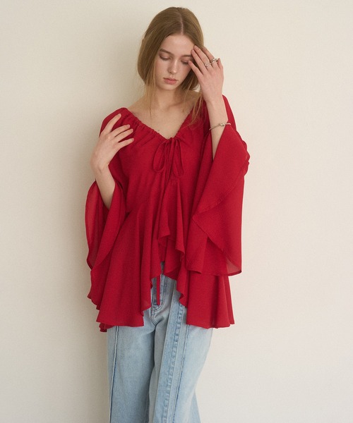 MIELI INVARIANT(ミエリインヴァリアント)の「Airy Ciffon Gather Blouse(シャツ/ブラウス・レディース・ホワイト/ブラック/レッド・FREE)」の3枚目の写真