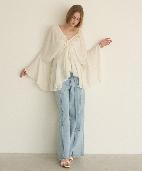 MIELI INVARIANT(ミエリインヴァリアント)の「Airy Ciffon Gather Blouse(シャツ/ブラウス・レディース・ホワイト/ブラック/レッド・FREE)」の20枚目の写真