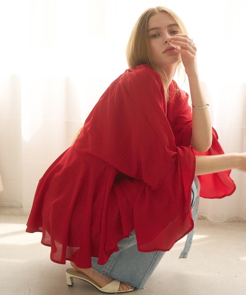 MIELI INVARIANT(ミエリインヴァリアント)の「Airy Ciffon Gather Blouse(シャツ/ブラウス・レディース・ホワイト/ブラック/レッド・FREE)」の14枚目の写真
