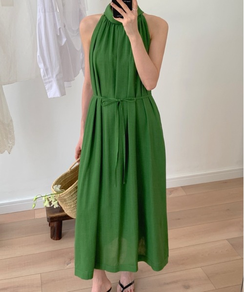 YUGA(ユーガ)の「YUGA_YGMC Korean-style Halter neck dress(ワンピース・レディース・グリーン/オフホワイト・FREE)」の2枚目の写真