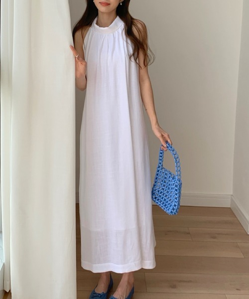 YUGA(ユーガ)の「YUGA_YGMC Korean-style Halter neck dress(ワンピース・レディース・グリーン/オフホワイト・FREE)」の5枚目の写真