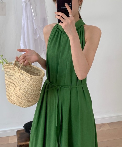 YUGA(ユーガ)の「YUGA_YGMC Korean-style Halter neck dress(ワンピース・レディース・グリーン/オフホワイト・FREE)」の14枚目の写真
