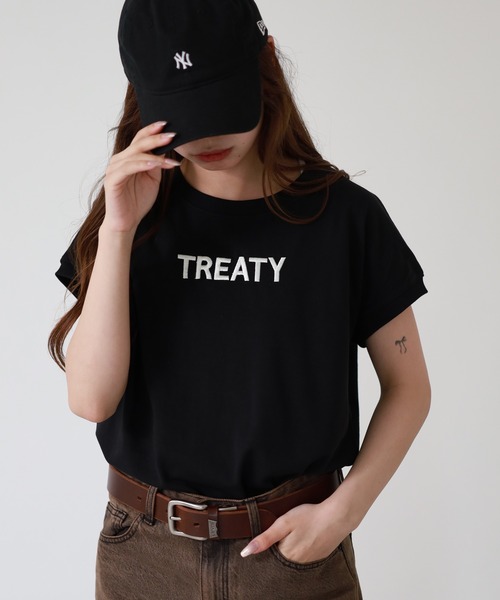 atONE(アットワン)の「ロゴ刺繍ヘビーウェイトTシャツ 半袖(Tシャツ/カットソー・レディース・ブラック/オフホワイト・M)」の2枚目の写真
