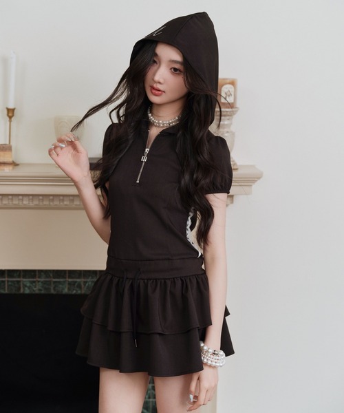 ワンピース andwang Double frill mini dress セール】Double frill mini dress（ワンピース）｜andwang（アンドワン