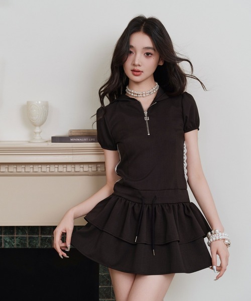 andwang(アンドワン)の「Double frill mini dress(ワンピース・レディース・ブラック・SMALL)」の6枚目の写真