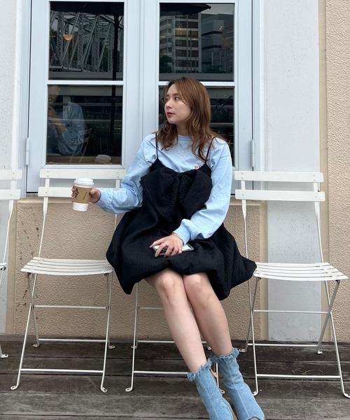BLOOMING CHARM(ブルーミングチャーム)の「BLOOMING CHARM long sleeve T-shirt(Tシャツ/カットソー・レディース・サックスブルー系・ONE SIZE)」の4枚目の写真