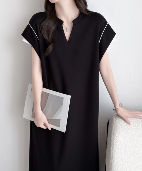 ABITOKYO(アビトーキョー)の「配色スキッパネックフレンチスリーブワンピース(ワンピース・レディース・チャコールグレー/ブラック/ベージュ・M/L)」の17枚目の写真