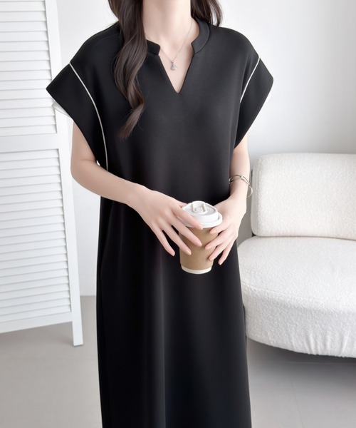 ABITOKYO(アビトーキョー)の「配色スキッパネックフレンチスリーブワンピース(ワンピース・レディース・チャコールグレー/ブラック/ベージュ・M/L)」の18枚目の写真