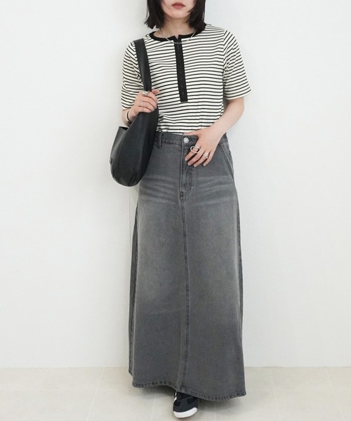 SELECT LEVERY(セレクトリベリー)の「配色ヘンリーネックTシャツ(Tシャツ/カットソー・レディース・チャコール/アイボリー/モカ/ブラック・MEDIUM)」の22枚目の写真