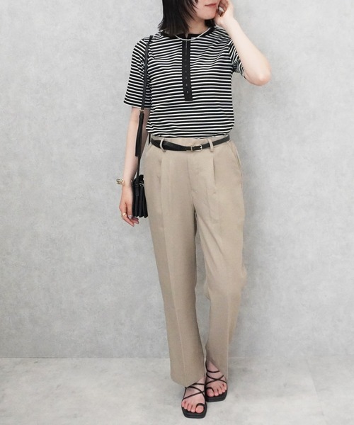 SELECT LEVERY(セレクトリベリー)の「配色ヘンリーネックTシャツ(Tシャツ/カットソー・レディース・チャコール/アイボリー/モカ/ブラック・MEDIUM)」の17枚目の写真