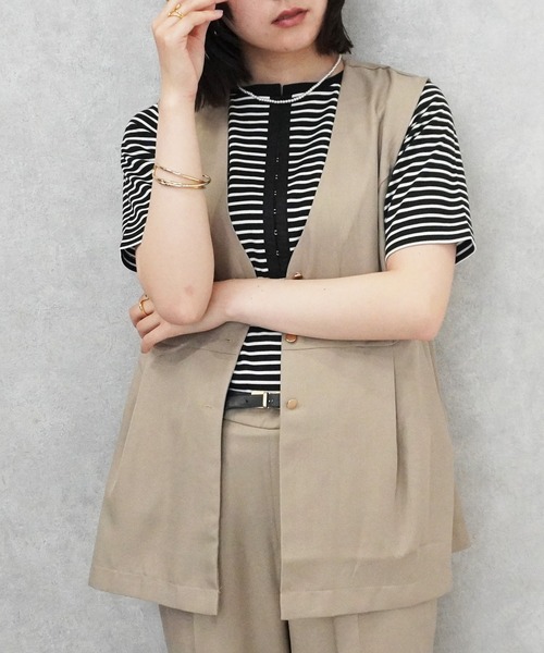 SELECT LEVERY(セレクトリベリー)の「配色ヘンリーネックTシャツ(Tシャツ/カットソー・レディース・チャコール/アイボリー/モカ/ブラック・MEDIUM)」の15枚目の写真