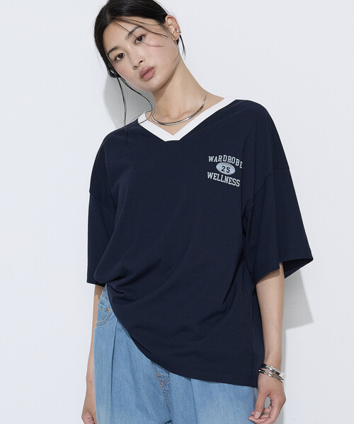 COMME CA Wardrobe(コムサワードローブ)の「ヴィンテージレアルツイストライト プリントTシャツ(Tシャツ/カットソー・レディース・ミント/ネイビー/オフホワイト・FREE)」の3枚目の写真