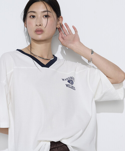 COMME CA Wardrobe(コムサワードローブ)の「ヴィンテージレアルツイストライト プリントTシャツ(Tシャツ/カットソー・レディース・ミント/ネイビー/オフホワイト・FREE)」の5枚目の写真