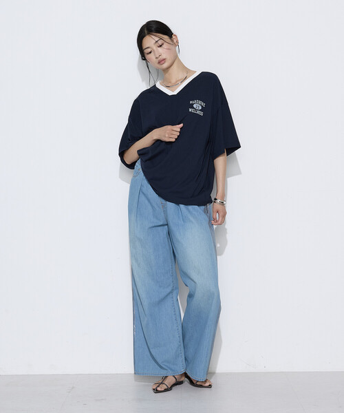 COMME CA Wardrobe(コムサワードローブ)の「ヴィンテージレアルツイストライト プリントTシャツ(Tシャツ/カットソー・レディース・ミント/ネイビー/オフホワイト・FREE)」の12枚目の写真