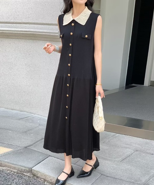 FAVORITO(ファヴォリート)の「襟付きニットワンピース(ワンピース・レディース・ベージュ/ブラック・F)」の1枚目の写真