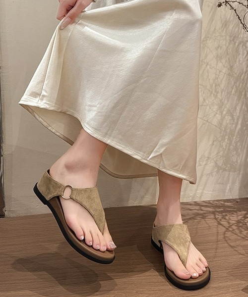 gossip！ロサンゼルス（ゴシップロサンゼルス）の「【Y2Kガーリー】レトロウェッジトングサンダル ミュールサンダル（サンダル・レディース・ベージュ/ブラック・L/S/M/XL）」の4枚目の写真