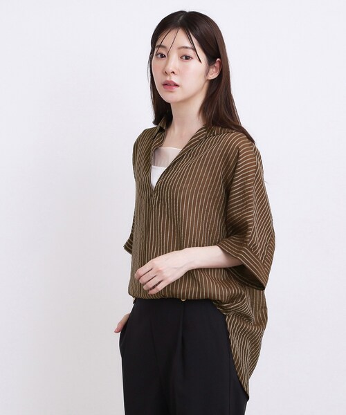 grove(グローブ)の「【洗濯機◎・体型カバー】ON/OFF使える、シアースキッパーシャツ(シャツ/ブラウス・レディース・オフホワイト/ブルー/ブラウン系その他/ブラック・02)」の15枚目の写真