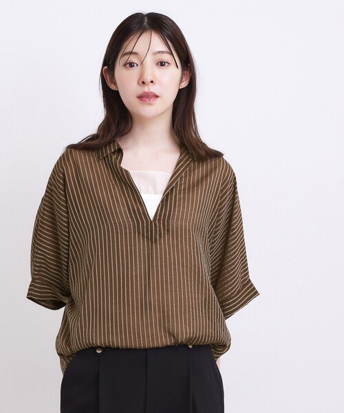 grove(グローブ)の「【洗濯機◎・体型カバー】ON/OFF使える、シアースキッパーシャツ(シャツ/ブラウス・レディース・オフホワイト/ブルー/ブラウン系その他/ブラック・02)」の16枚目の写真