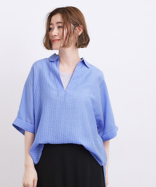grove(グローブ)の「【洗濯機◎・体型カバー】ON/OFF使える、シアースキッパーシャツ(シャツ/ブラウス・レディース・オフホワイト/ブルー/ブラウン系その他/ブラック・02)」の19枚目の写真