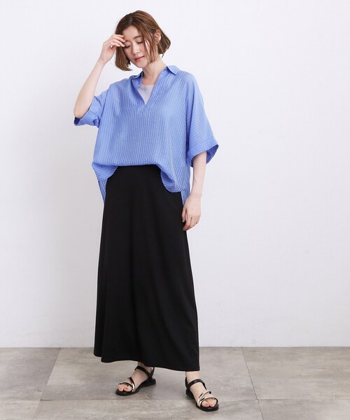 grove(グローブ)の「【洗濯機◎・体型カバー】ON/OFF使える、シアースキッパーシャツ(シャツ/ブラウス・レディース・オフホワイト/ブルー/ブラウン系その他/ブラック・02)」の9枚目の写真