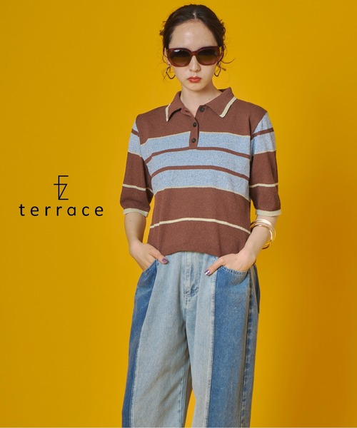 terrace(テラス)の「ブークレボーダーニットラガーシャツ(ニット/セーター・レディース・ブラック/グレー/ブラウン・FREE)」の1枚目の写真
