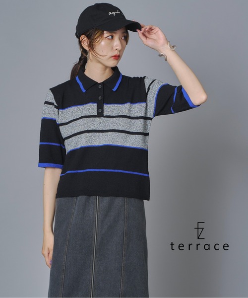 terrace(テラス)の「ブークレボーダーニットラガーシャツ(ニット/セーター・レディース・ブラック/グレー/ブラウン・FREE)」の2枚目の写真