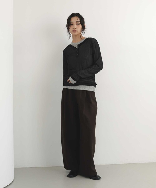 hellam(へラム)の「シアーヘンリーレイヤードトップス(Tシャツ/カットソー・レディース・ネイビー/ブラック/アイボリー/ブラウン・FREE)」の6枚目の写真