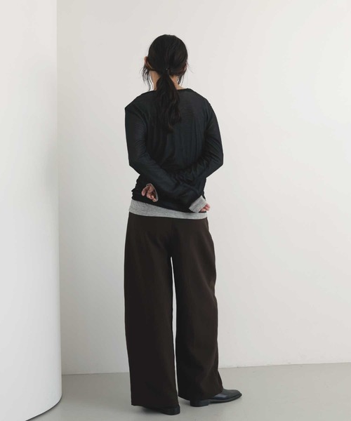 hellam(へラム)の「シアーヘンリーレイヤードトップス(Tシャツ/カットソー・レディース・ネイビー/ブラック/アイボリー/ブラウン・FREE)」の10枚目の写真