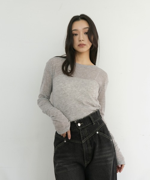 hellam(へラム)の「シアーヘンリーレイヤードトップス(Tシャツ/カットソー・レディース・ネイビー/ブラック/アイボリー/ブラウン・FREE)」の11枚目の写真