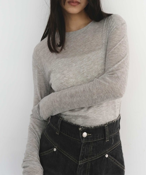 hellam(へラム)の「シアーヘンリーレイヤードトップス(Tシャツ/カットソー・レディース・ネイビー/ブラック/アイボリー/ブラウン・FREE)」の12枚目の写真