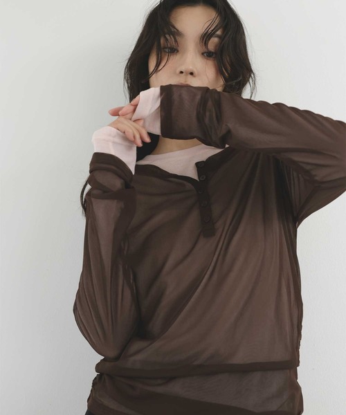 hellam(へラム)の「シアーヘンリーレイヤードトップス(Tシャツ/カットソー・レディース・ネイビー/ブラック/アイボリー/ブラウン・FREE)」の18枚目の写真