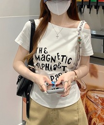 ワンショルダーロゴプリントTシャツ