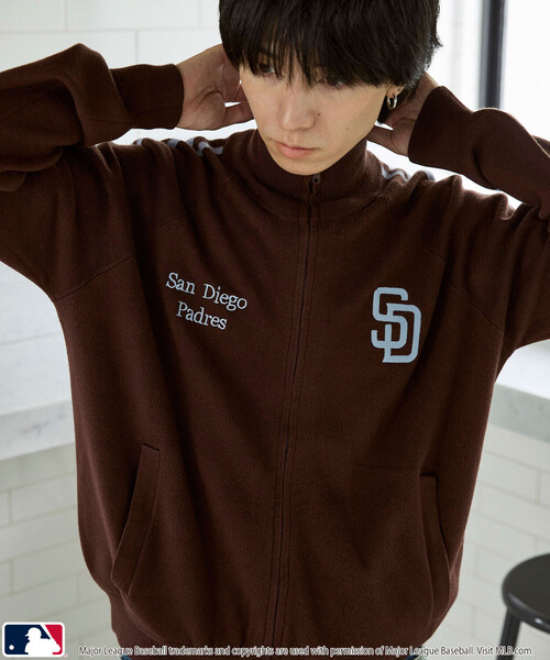 PUBLUX(パブリュクス)の「PUBLUX/パブリュクス MLB TRACK KNIT JACKET(ジャージ・メンズ・ネイビー/サックスブルー/ブラウン・MEDIUM/SMALL/LARGE)」の1枚目の写真