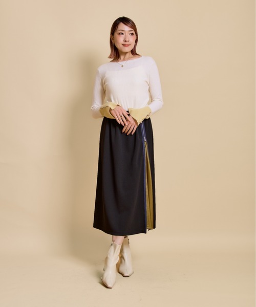 LHELBIE（レルビエ）の「バイカラージップスカート（スカート・レディース・ブラウン/ライトベージュ/ブラック・M）」の4枚目の写真