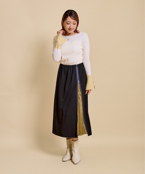 LHELBIE（レルビエ）の「バイカラージップスカート（スカート・レディース・ブラウン/ライトベージュ/ブラック・M）」の10枚目の写真