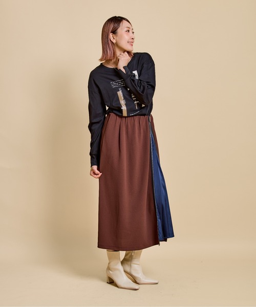 LHELBIE（レルビエ）の「バイカラージップスカート（スカート・レディース・ブラウン/ライトベージュ/ブラック・M）」の16枚目の写真