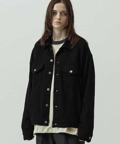 SLICK(スリック)の「【SLICK/スリック】Quarter Gauge Rib Knit Trucker Jacket/クォーターゲージリブニット トラッカージャケット(ブルゾン・メンズ・ブラウン/ブラック・1/3/2)」の3枚目の写真