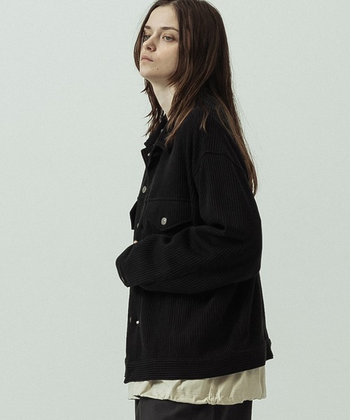 SLICK(スリック)の「【SLICK/スリック】Quarter Gauge Rib Knit Trucker Jacket/クォーターゲージリブニット トラッカージャケット(ブルゾン・メンズ・ブラウン/ブラック・1/3/2)」の4枚目の写真
