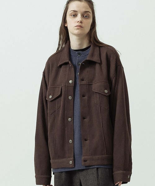 SLICK(スリック)の「【SLICK/スリック】Quarter Gauge Rib Knit Trucker Jacket/クォーターゲージリブニット トラッカージャケット(ブルゾン・メンズ・ブラウン/ブラック・1/3/2)」の6枚目の写真