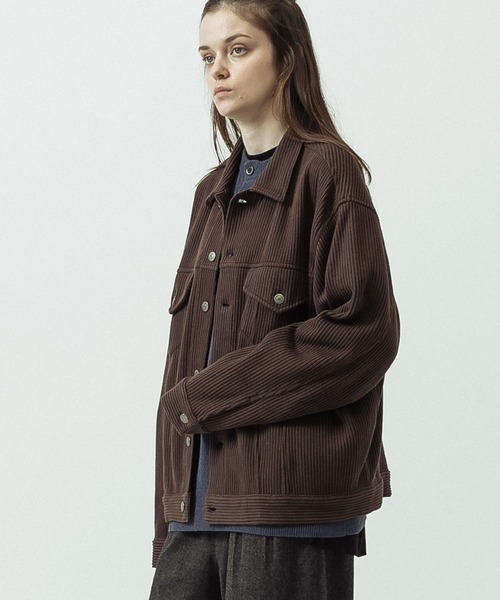 SLICK(スリック)の「【SLICK/スリック】Quarter Gauge Rib Knit Trucker Jacket/クォーターゲージリブニット トラッカージャケット(ブルゾン・メンズ・ブラウン/ブラック・1/3/2)」の7枚目の写真