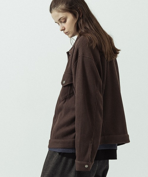 SLICK(スリック)の「【SLICK/スリック】Quarter Gauge Rib Knit Trucker Jacket/クォーターゲージリブニット トラッカージャケット(ブルゾン・メンズ・ブラウン/ブラック・1/3/2)」の8枚目の写真