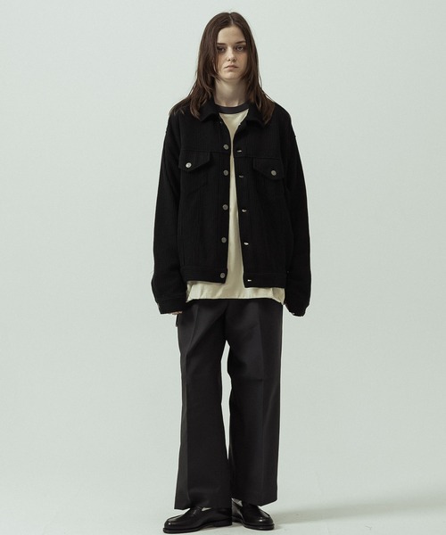 SLICK(スリック)の「【SLICK/スリック】Quarter Gauge Rib Knit Trucker Jacket/クォーターゲージリブニット トラッカージャケット(ブルゾン・メンズ・ブラウン/ブラック・1/3/2)」の9枚目の写真