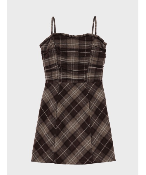 M me eme（エムミーエメ）の「Urban check cami onepiece(eme10862)（ワンピース・レディース・ブラウン/グレー・FREE）」の3枚目の写真