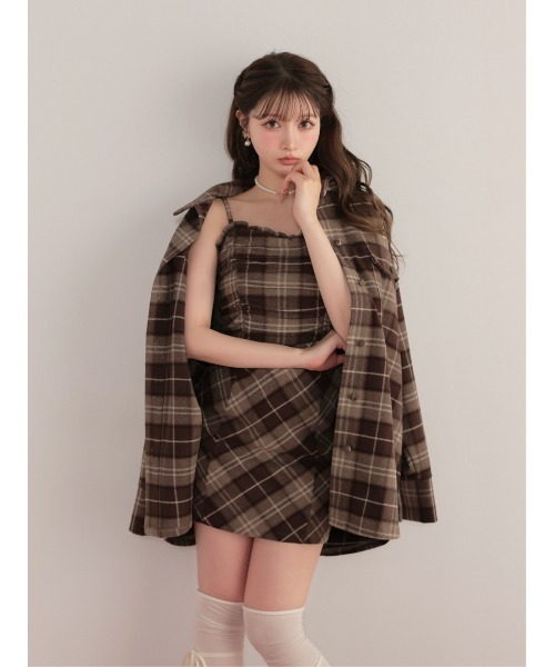 M me eme（エムミーエメ）の「Urban check cami onepiece(eme10862)（ワンピース・レディース・ブラウン/グレー・FREE）」の5枚目の写真
