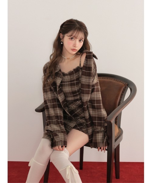 M me eme（エムミーエメ）の「Urban check cami onepiece(eme10862)（ワンピース・レディース・ブラウン/グレー・FREE）」の6枚目の写真