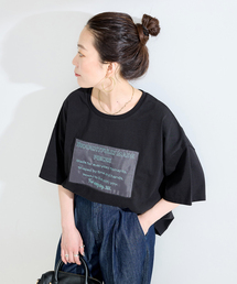 手洗い可 / ハーフスリーブオーガンジーロゴ刺繍TEE