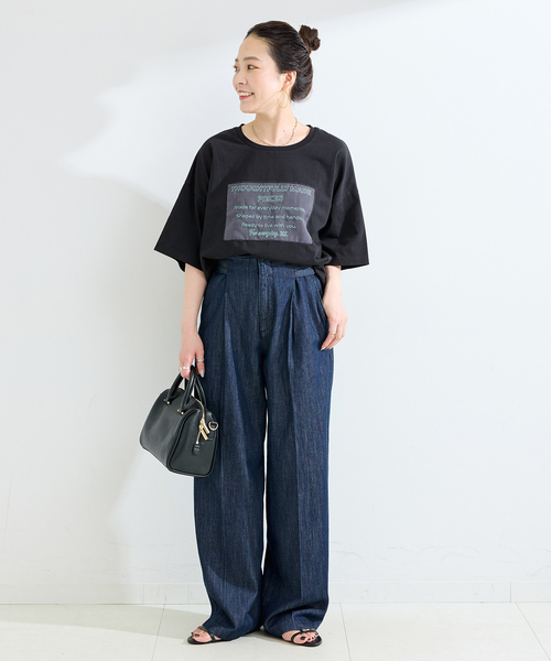 B.C STOCK(ベーセーストック)の「手洗い可 / ハーフスリーブオーガンジーロゴ刺繍TEE(Tシャツ/カットソー・レディース・ブラウン/ブラック/ライトグレー・FREE)」の4枚目の写真