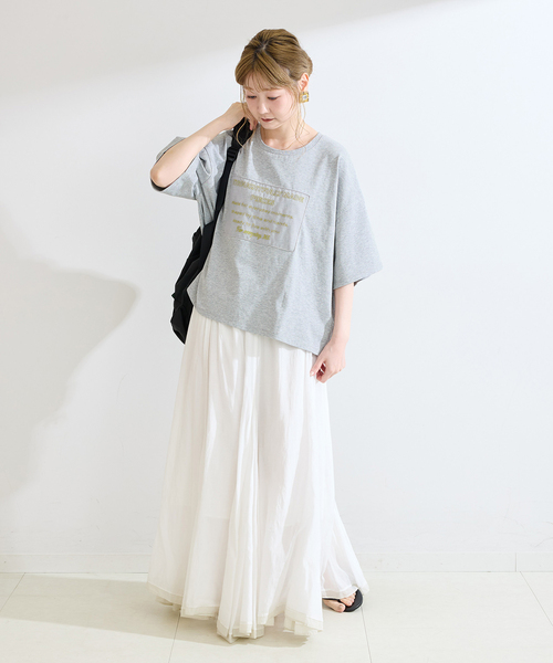 B.C STOCK(ベーセーストック)の「手洗い可 / ハーフスリーブオーガンジーロゴ刺繍TEE(Tシャツ/カットソー・レディース・ブラウン/ブラック/ライトグレー・FREE)」の10枚目の写真