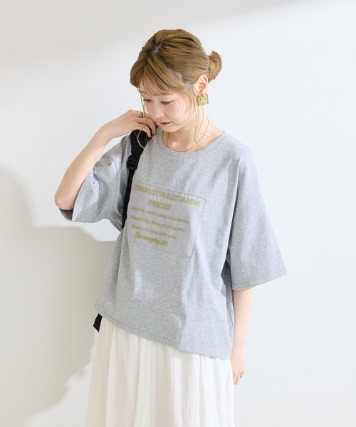 B.C STOCK(ベーセーストック)の「手洗い可 / ハーフスリーブオーガンジーロゴ刺繍TEE(Tシャツ/カットソー・レディース・ブラウン/ブラック/ライトグレー・FREE)」の13枚目の写真
