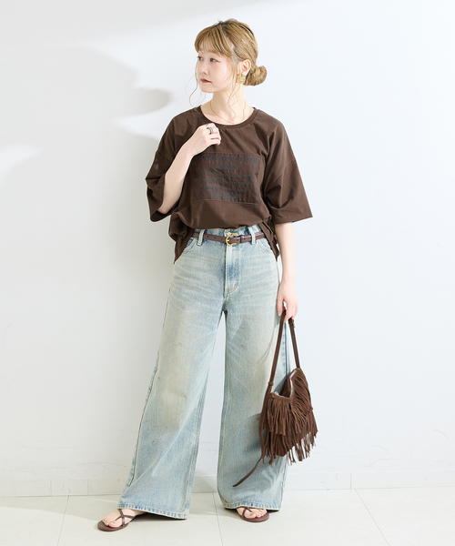 B.C STOCK(ベーセーストック)の「手洗い可 / ハーフスリーブオーガンジーロゴ刺繍TEE(Tシャツ/カットソー・レディース・ブラウン/ブラック/ライトグレー・FREE)」の16枚目の写真